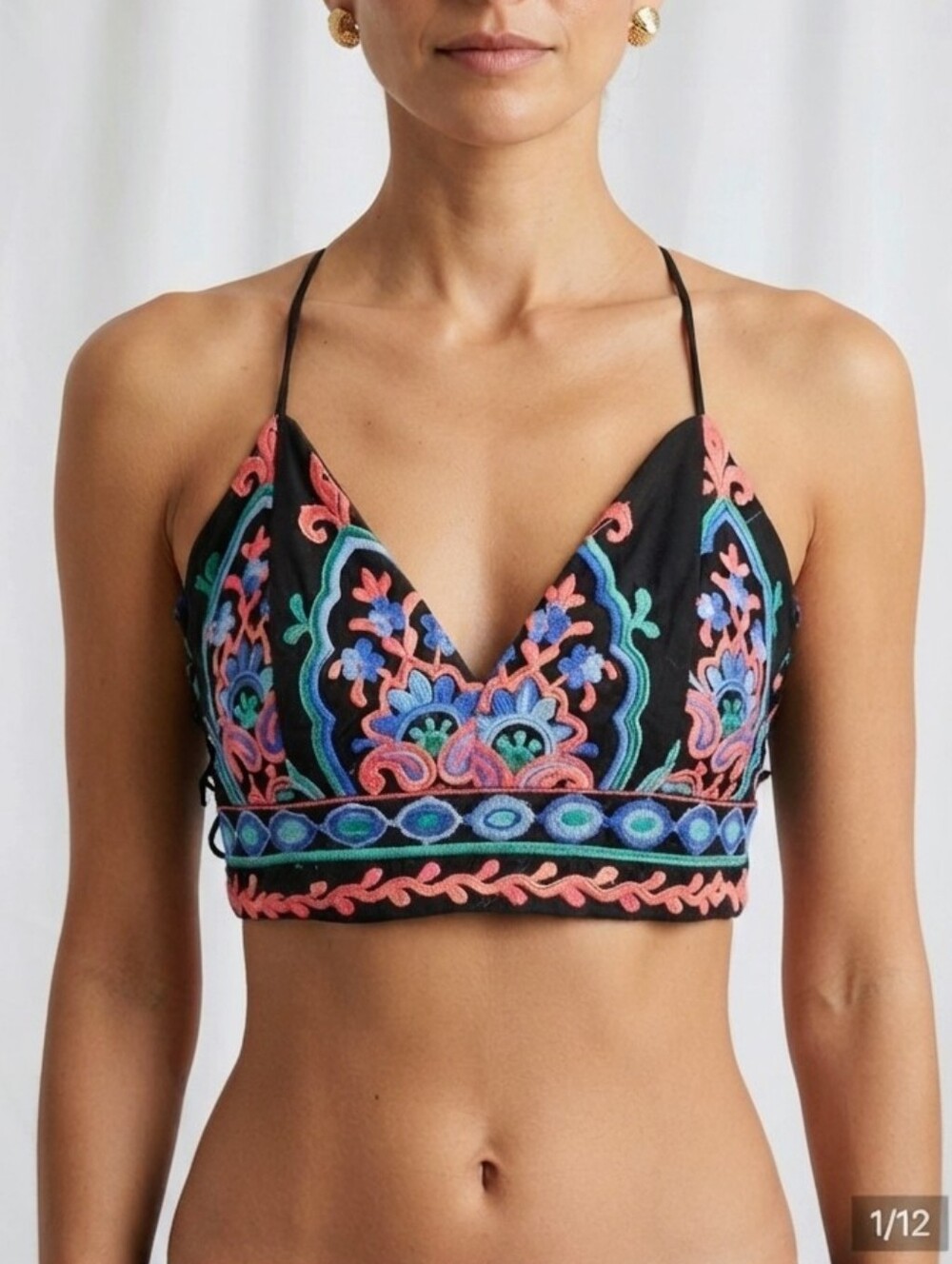 EUC A'Gaci Embroidered Lace Up Boho Crop Top S Small